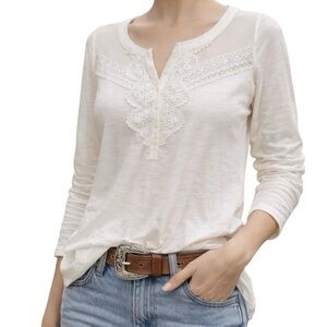 SO Ivory Lace Yoke Henley Top Cottagecore Prairie L